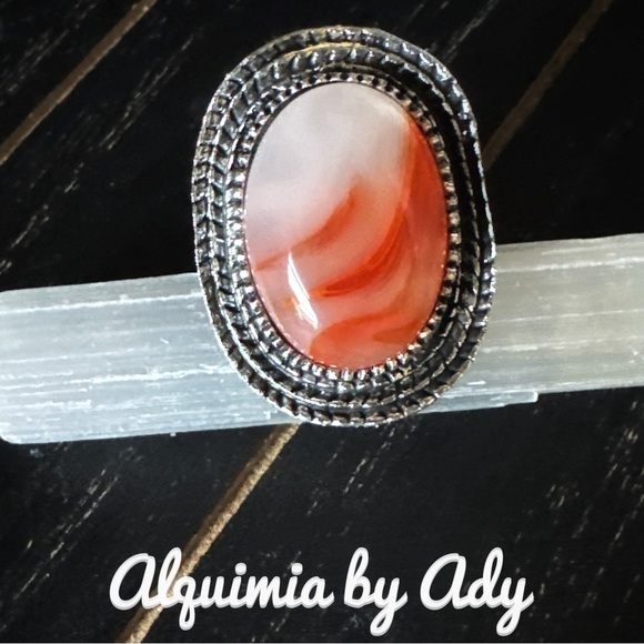 Alquimia Silver and Red Statement Ring crazy lace agate adjustable ring - Picture 1 of 1